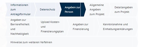 Prozessbalken als Navigation durch das Online-Antragsformular