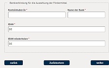 Online-Antragsformular mit Feldern für eine Bankverbindung