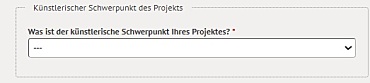 Online-Antrag - Auswahl des künstlerischen Schwerpunktes