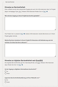 Online-Antrag mit Feldern zur Barrierefreiheit