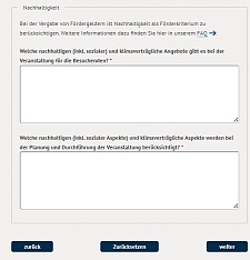 Online-Antrag mit Feldern zum Thema Nachhaltigkeit